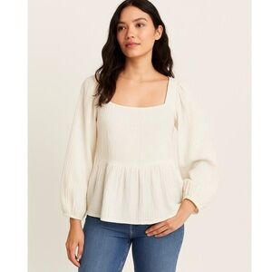Madewell Lightspun Millbrook Puff-Sleeve Peplum Top in Cream Size XXS